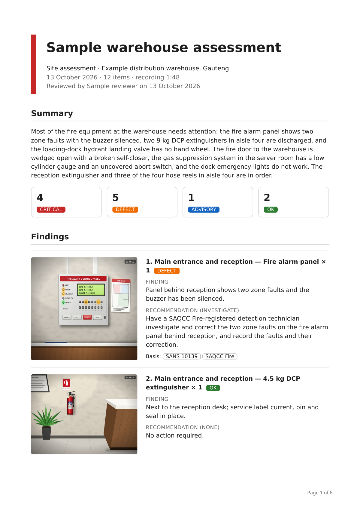 First page of a sample SightWalk report for a fictitious site