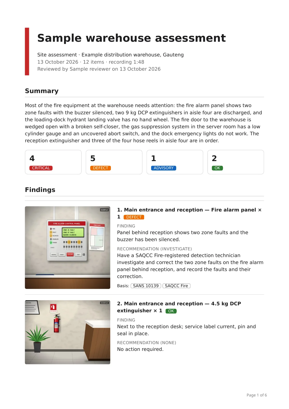 First page of a sample SightWalk report for a fictitious site